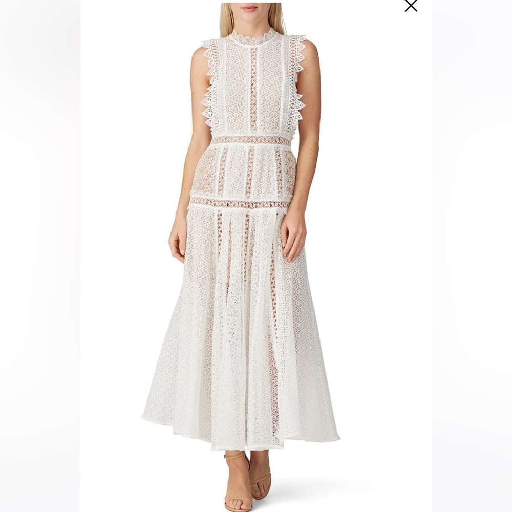 Self Portrait white lace panel midi dress